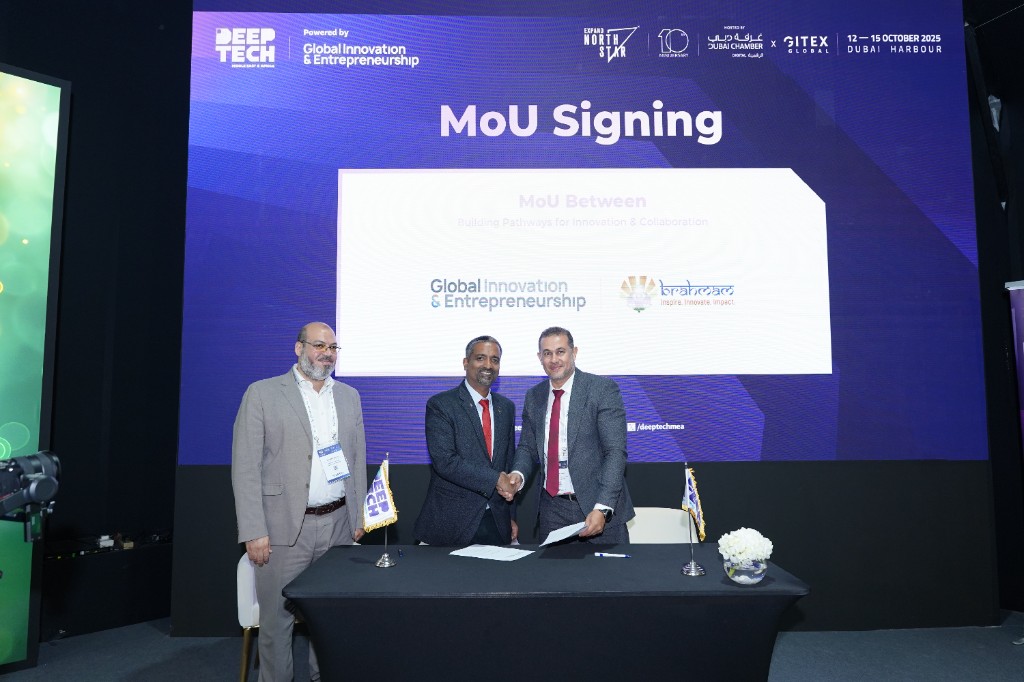 MoU signing ceremony between Brahmam Innovations and Global Innovation and Entrepreneurship at GITEX Expand North Star, Dubai 2025
